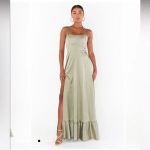 Show Me Your MuMu Clarissa Corset Dress Moss Green Luxe Satin